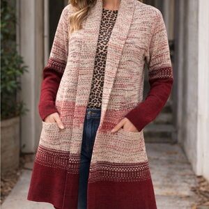 Maxsport Long Cardigan Duster XL Pink Rose Maroon Long Sleeve Knit Woman’s